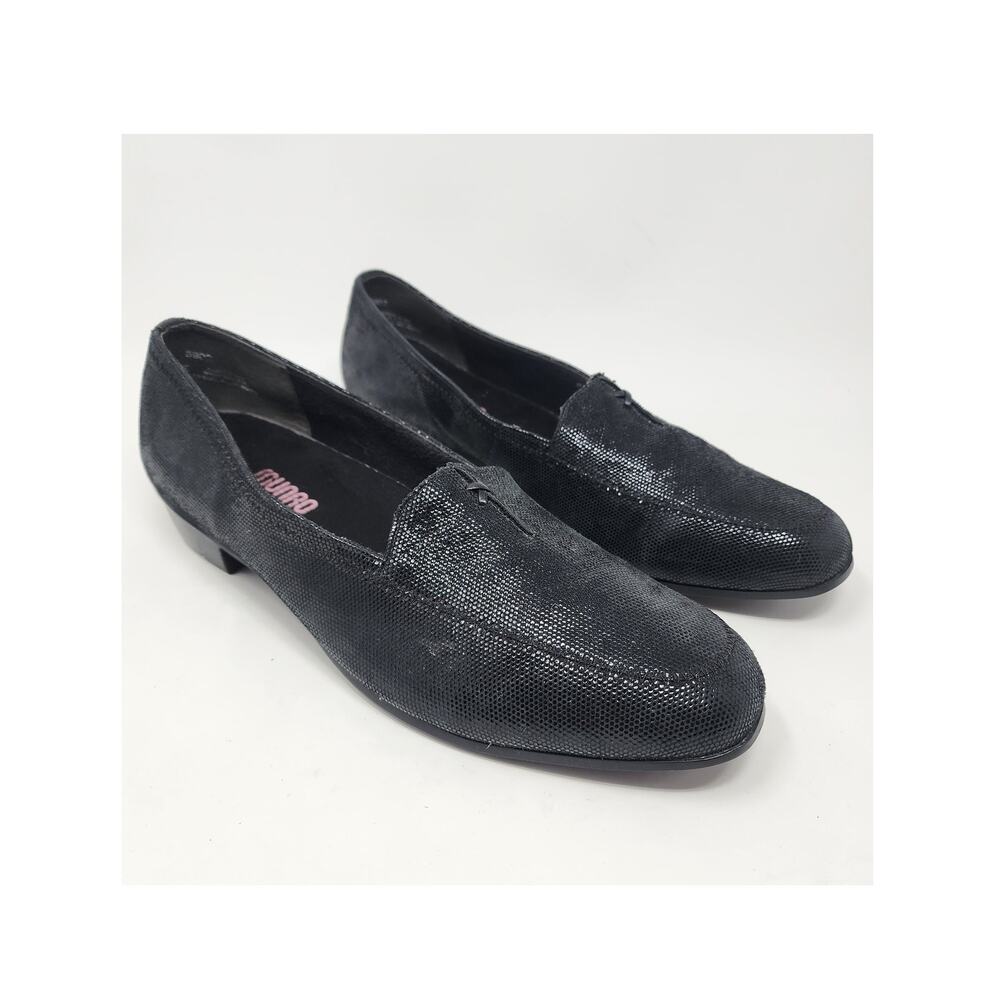 Munro Kiera Loafers Women 11 Wide Black Sheen Lizard Texture Low Rubber Heel